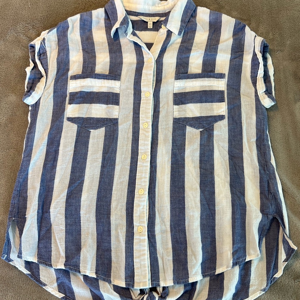 Lucky Brand Women’s CS Blue Stripe Tie Back Shirt Lightweight Cap Sleeve